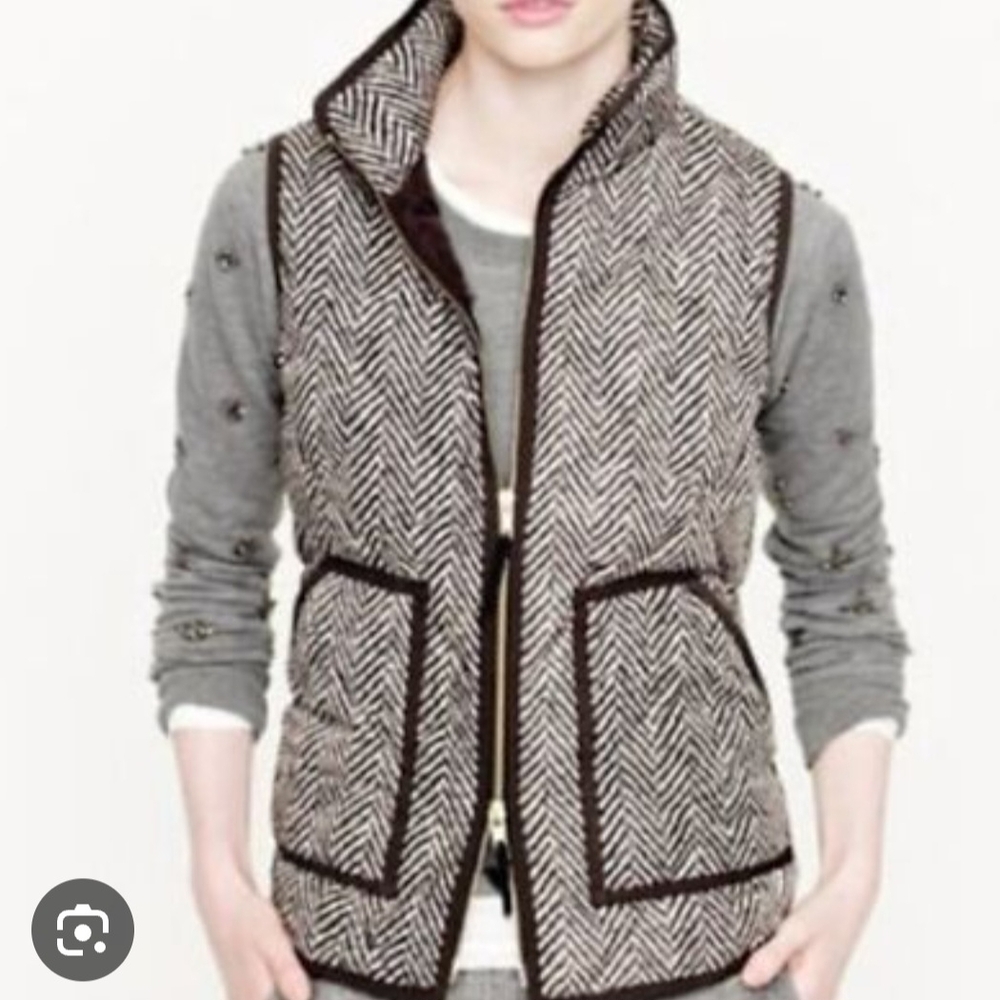 J. Crew Women's Herringbone Vest with Dark Trim